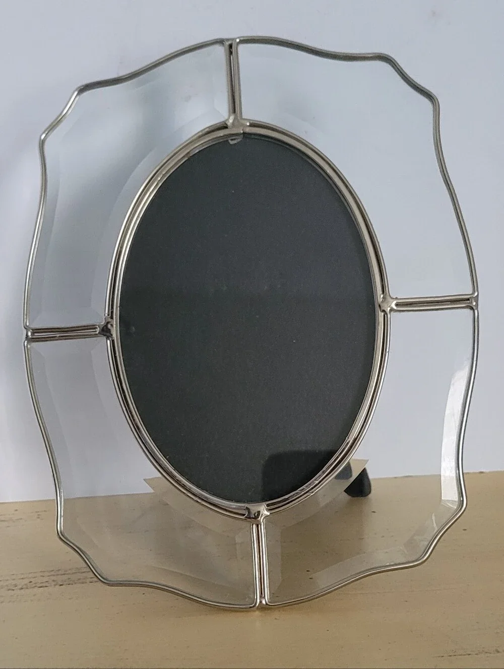 Vintage Stained Glass Picture Frame Oval Wall Decor Elegant Clear & Silver